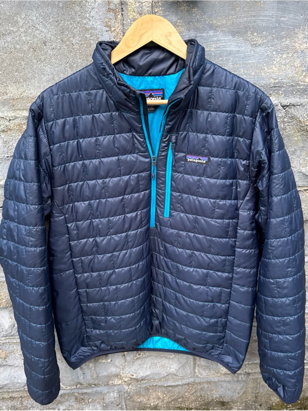 Patagonia Jacket Men's Medium Blue Nano Puff 1/4 Zip Puffer Outdoor Pullover